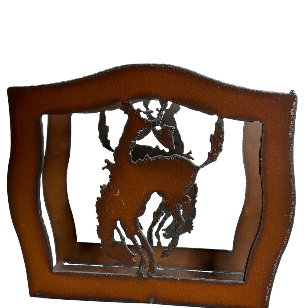 Rustic Metal Western Bronc Rider Napkin Holder Table Decor